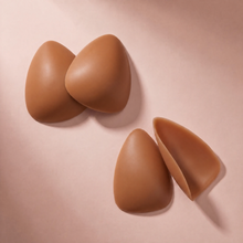 The Sculpt in Caramel, the pair standing with a third piece turned to show the adhesive face
